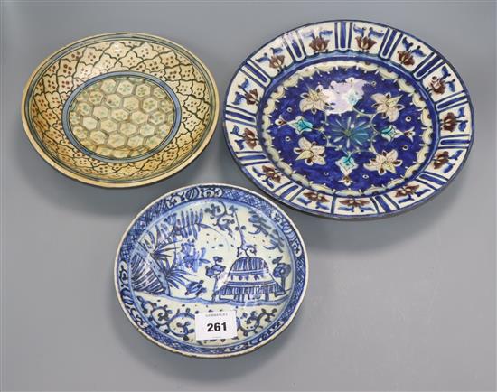 Three Safavid / Qajar dishes largest 30.5cm